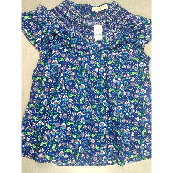 LOFT WOMEN Petite Floral Smocked Ruffle Yoke Top PM - Picture 10 of 13